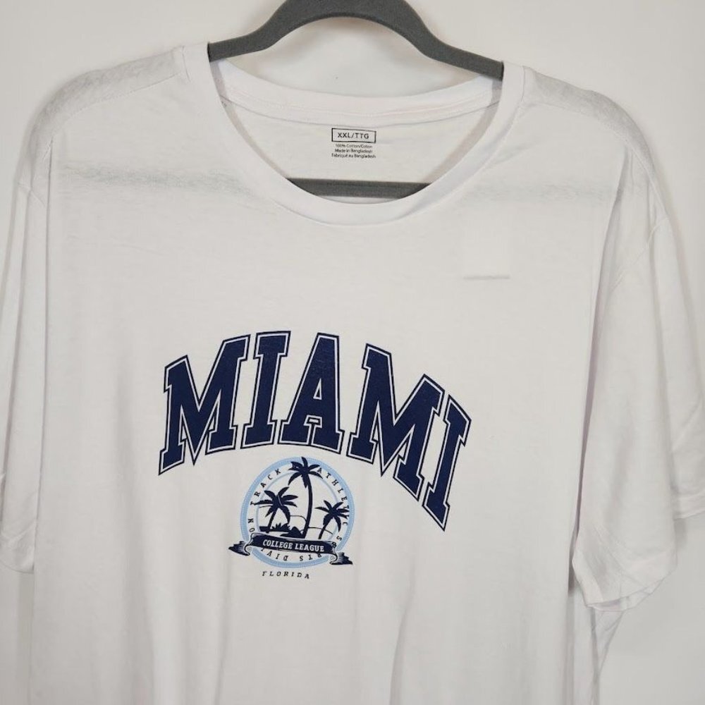Miami Short Sleeve Crewneck Collegiate Printed Graphic Tee in White - Size XL - Picture 2 of 6